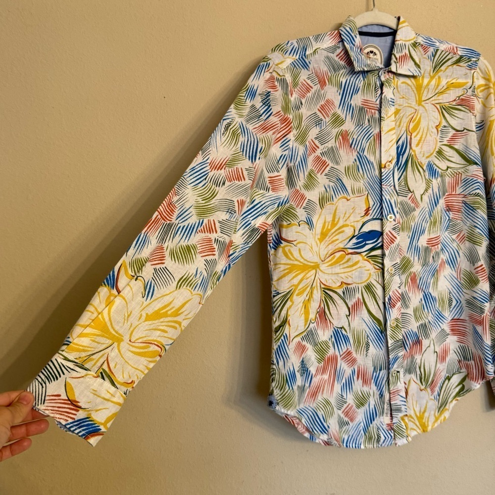 Ganesh Linen Multi-Color Floral Button Up Men's Casual Shirt Sz S Summer Spring